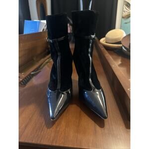 LOVE MOSCHINO Y2k POINTY T-strap LEATHER BOOT BLACK 37 1/2 6 1/2 To 7 US